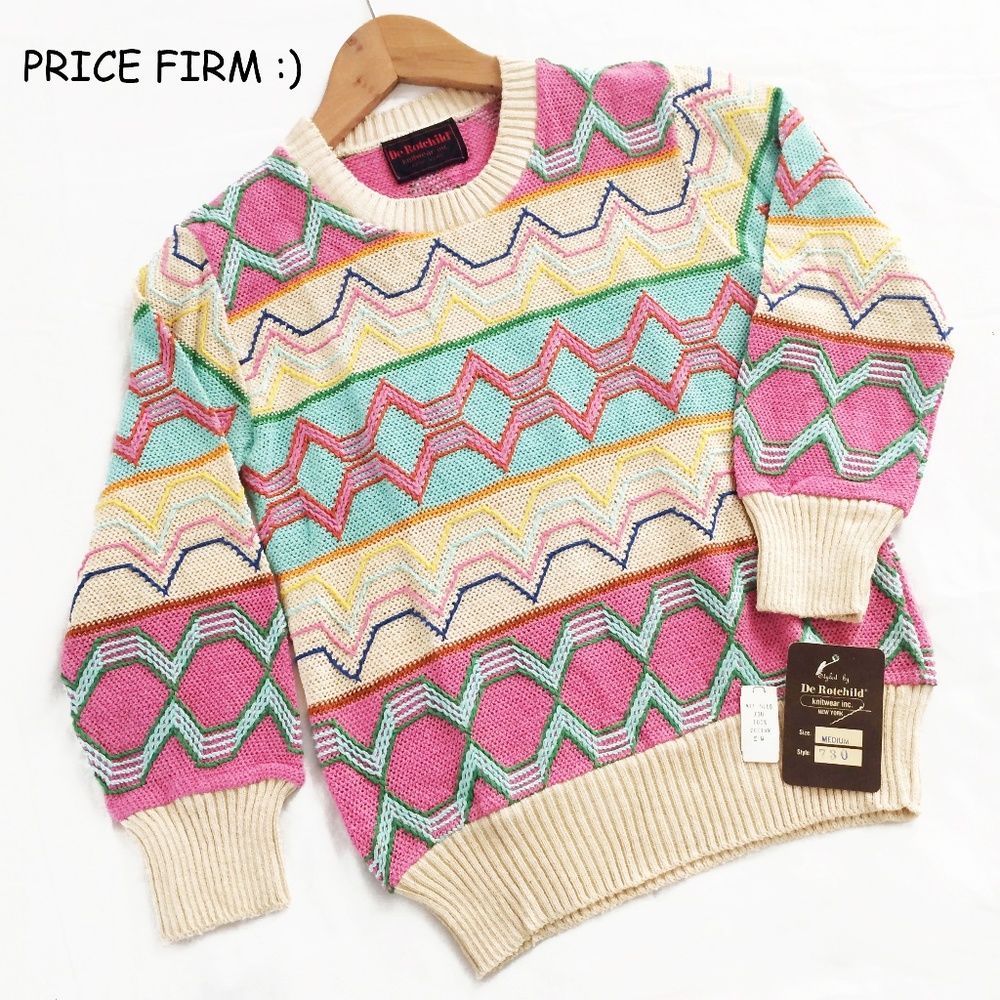 Vintage 1970's Pastel Geometric Sweater - Picture 2 of 5